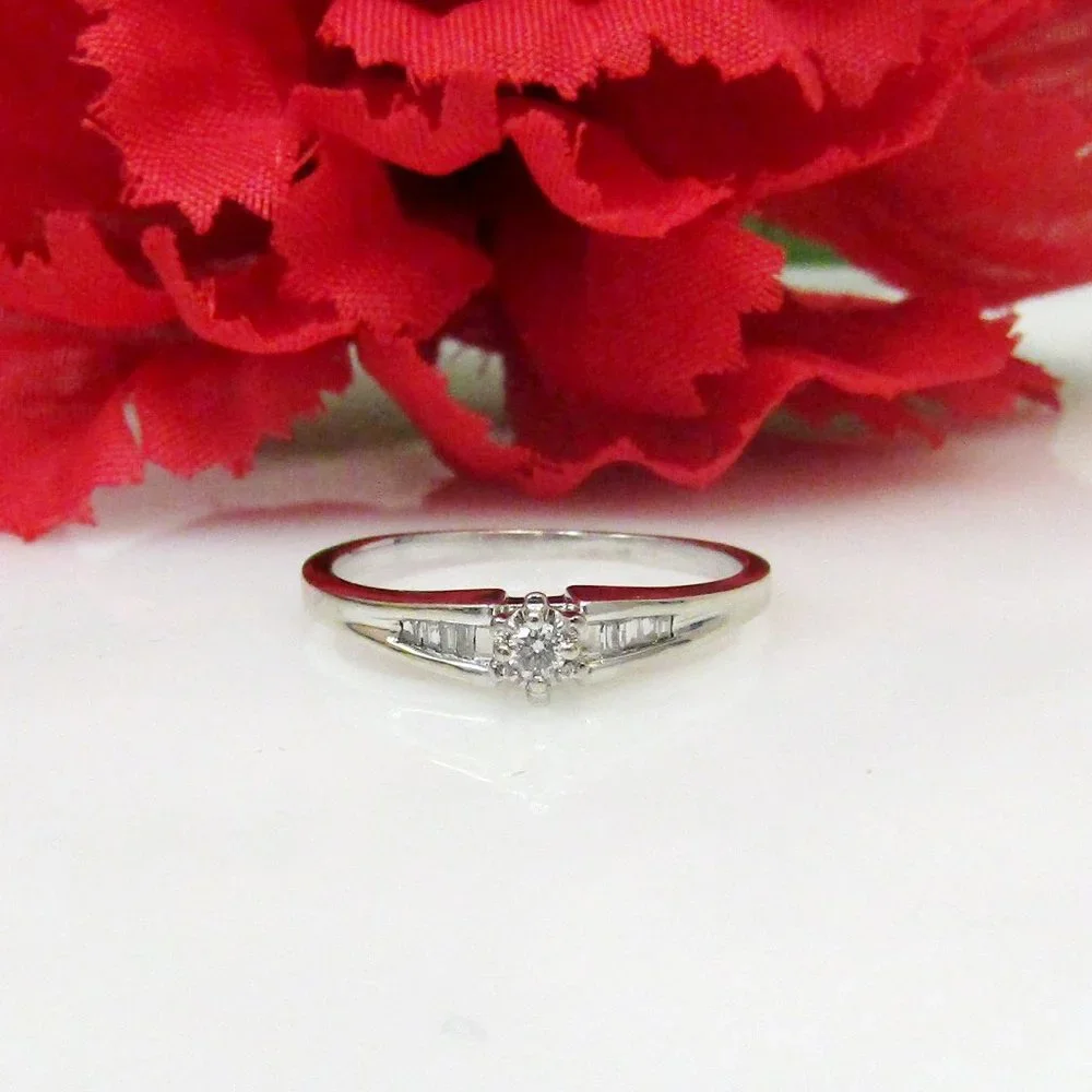 Diamond Promise Ring With Accents 10k White Gold Size 6.25 Genuine Natural Real - Picture 9 of 12